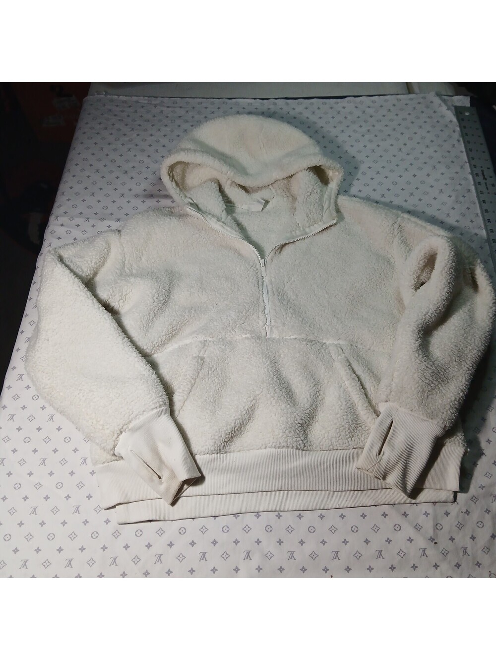 All In Motion Cream Sherpa Quarter-Zip Hoodie Causal Size Small Cottage